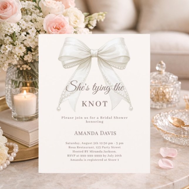 Bow pearls ivory knot Bridal Shower invitation (Criador carregado)