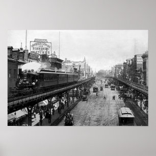 Bowery na rua grande, poster 1895 de New York