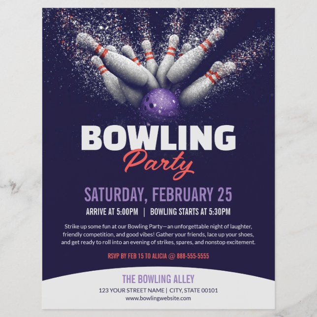 Bowling Party Event Flyer Template (Frente)