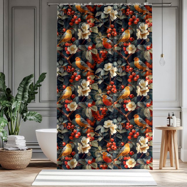 Box Cortina de Jardim de Outono Pássaros Flores para o (Autumn Garden Curtain Birds Flowers for Their Bath)