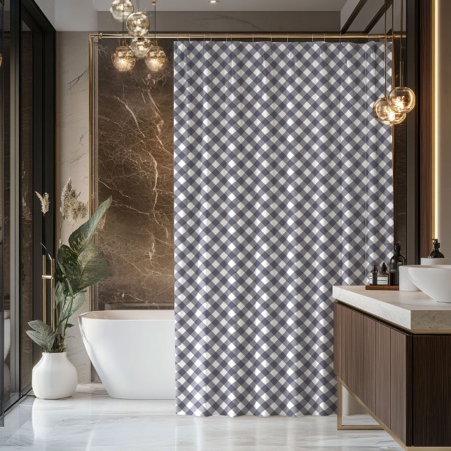 Box Cortina Rustica Xadrez Azul Marinho Presente para  (Rustic Tartan Curtain Navy Blue Bath Gift Idea)
