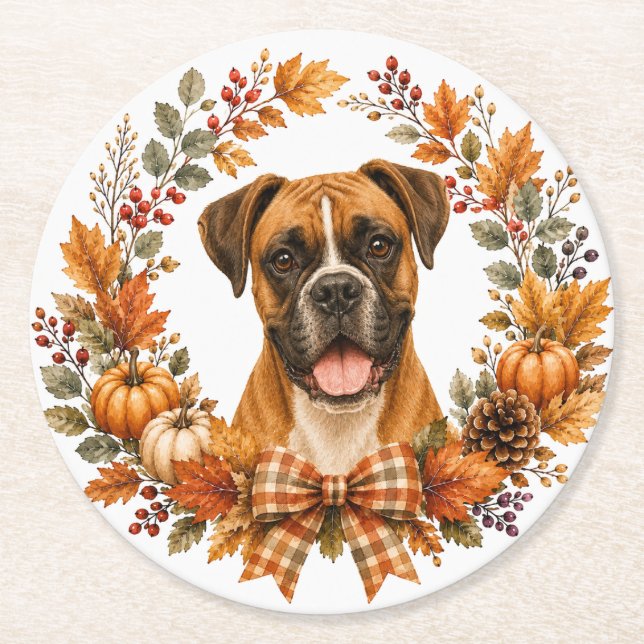 Boxer Autumn Wreath Porta-copos (Frente)