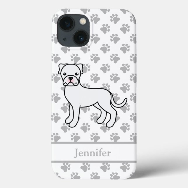 Boxer Branco Cachorro de Desenho Animado Fofo & No (Verso)