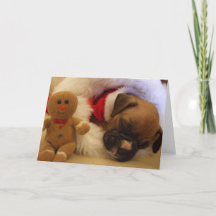 Boxer de Natal Sonolento Cartão de saudação Puppy