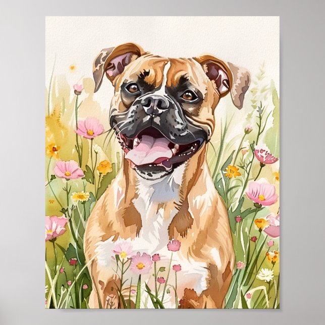Boxer Dog Watercolor Impressão - Cute Boxall Art (Frente)