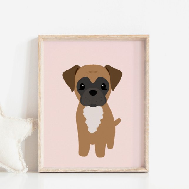 Boxer Puppy Dog Pink Nursery & Kids Decor Poster (Criador carregado)
