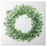 Boxwood Wreath Simple Watercolor Farmhouse<br><div class="desc">Um azulejo cerâmico perfeito para sua decoração. Um gráfico de aquarela simples foi usado para fazer este azulejo cerâmico de fazenda.</div>