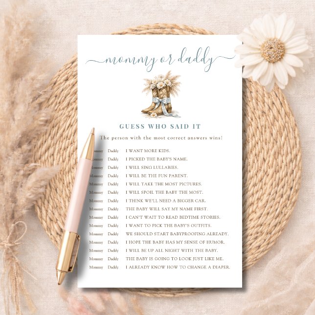 Boy Boots & Bows Mommy or Daddy Guess Who Said It (Criador carregado)