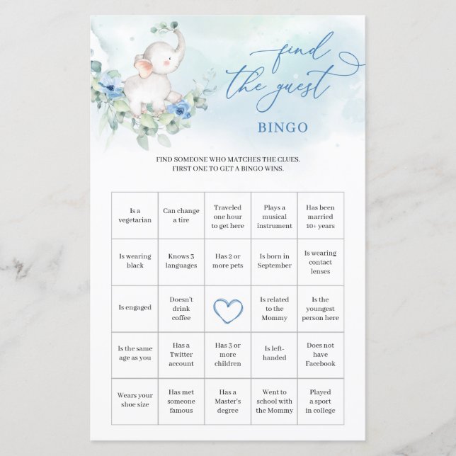 Boy Elephant Eucalyptus Encontra o jogo do Bingo d (Frente)