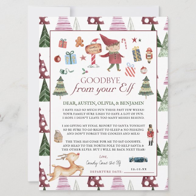 Boy Elf | Kids Christmas Elf Goodbye Letter (Frente)