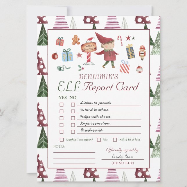 Boy Elf | Kids Christmas Elf Report Card (Frente)