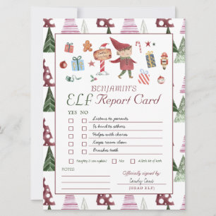 Boy Elf Kids Christmas Elf Report Card
