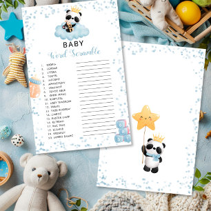 Boy Panda Bear Blue Baby Word Jogo Chá