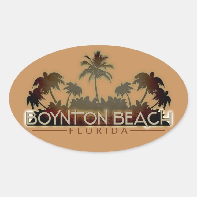 Boynton Beach Palm tree palavras adesivo oval (Frente)