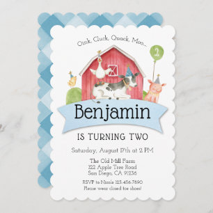 Boys Blue Check Fazenda Convite de aniversário