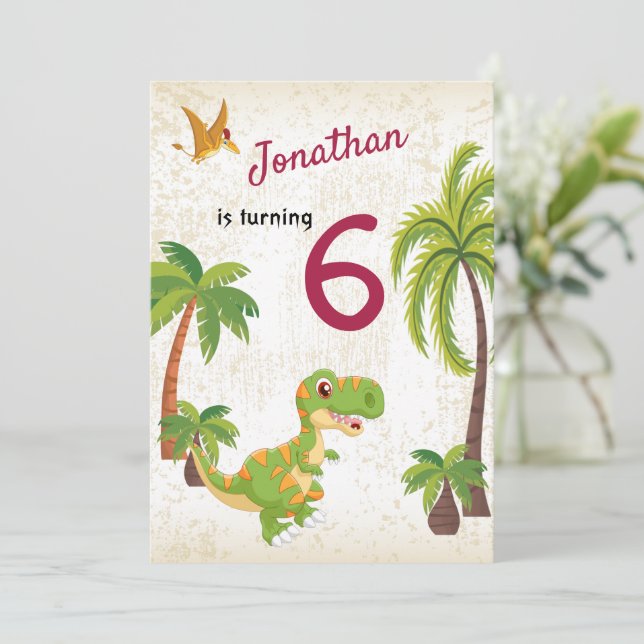Boys Dinosaur T-Rex Jungle Convite de Aniversário (Em pé/Frente)