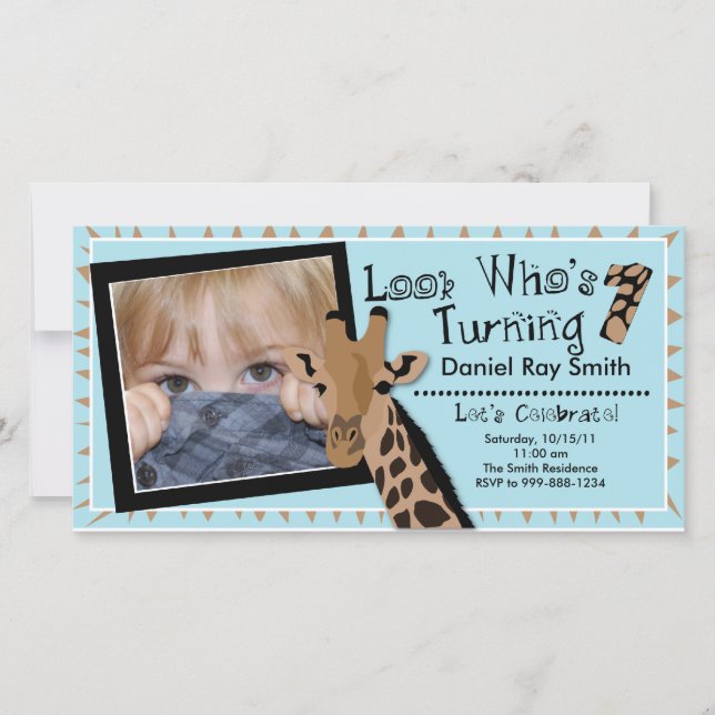 Boys Giraffe Primeiro Convite de aniversário (Frente)