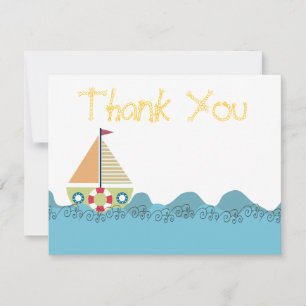 Boys Sail Boat Aniversário Obrigado Nota Cartões