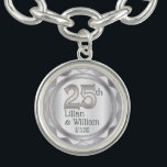Bracelete Aniversário de Casamento de 25 Silver<br><div class="desc">Personalize Charm. 25 Silver Casamento Aniversário de Casamento. ✔ Nota: Nem todas as áreas de modelo precisam ser alteradas. 📌 Se você precisar de mais personalização, clique no botão "Clique para personalizar mais" ou "Personalizar ou Editar Design" e use nossa ferramenta design para redimensionar, girar, alterar a cor do texto,...</div>