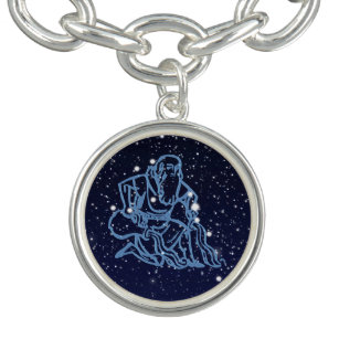 Bracelete Com Pingente Constelação de Aquarius e Sinal de Zodíaco com Est