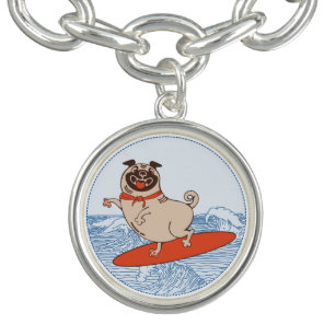 Bracelete Onda montando cachorro feliz no surfboard