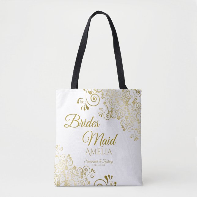 Branca Branca de Tote Bag, Simples Casamento Elega (Frente)