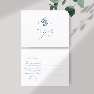 Branca   Cartão postal Azul Floral Obrigado