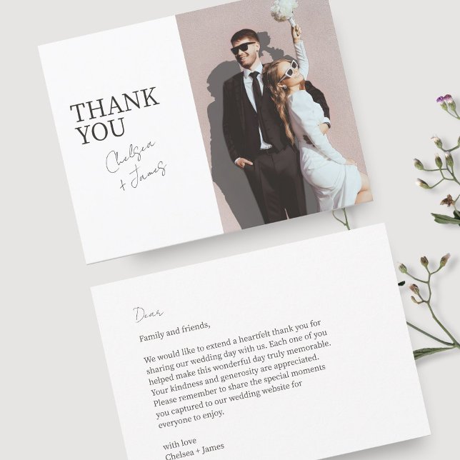 Branca | Cartões de agradecimentos De Casamento Ch (Criador carregado)