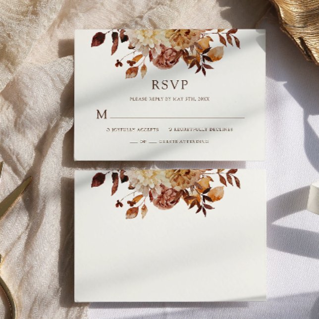 Branca Cobra Aquarela Cobre Casamento Floral RSVP (White Fall Watercolor Copper Floral Wedding RSVP
)
