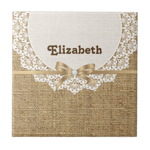 Branca com rendas e burlap naturais de linho