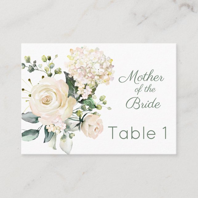 Branca de casamento, cartão de lugar de hydrangea (Frente)