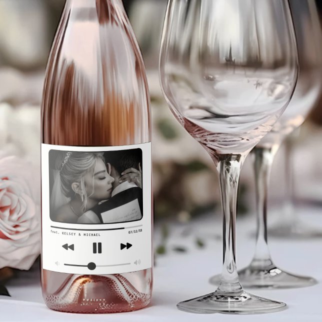 Branca de Casamento do Player de Música MP3 (Music MP3 Player Wedding White Sparkling Wine Label
)