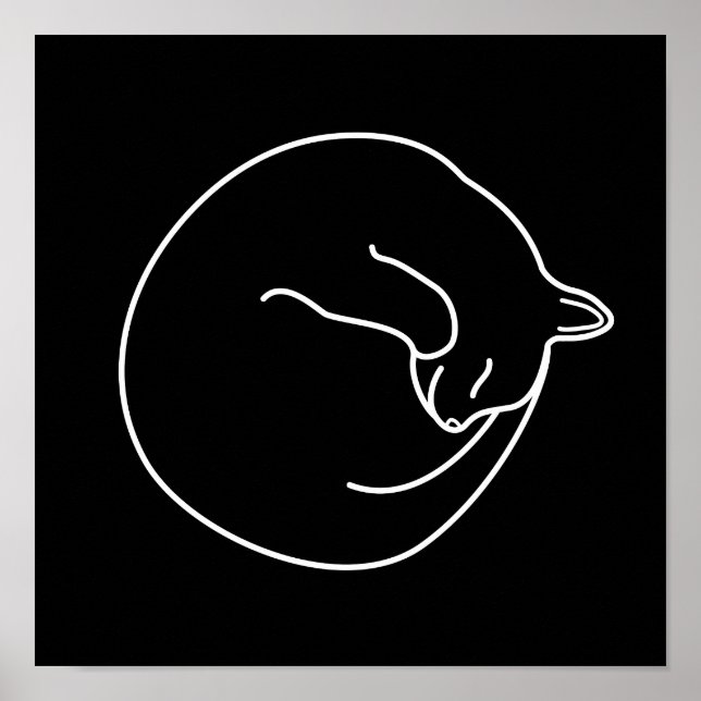 Branca de Gato Negro Dormindo em Impressão preto (Frente)