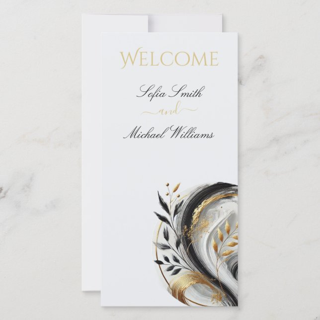 Branca Negra Moderna e Casamento Dourado Botânico- (Frente)