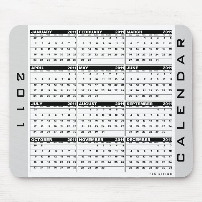 Branco 2011 preto de Mousepad do calendário (Frente)