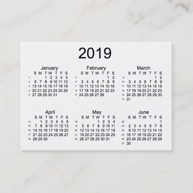 Branco 2019 calendário de 52 semanas por cartões (Frente)