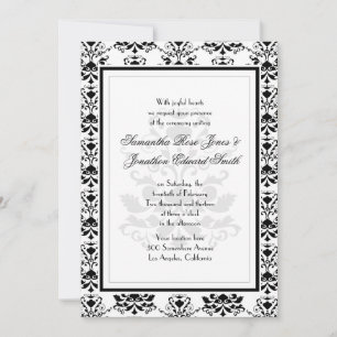 Branco com Damasco Negro Convite Elegante para Cas