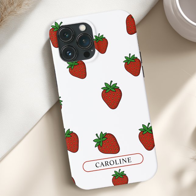 Branco de Morango Personalizado (Custom Strawberry Case-Mate White Red iPhone Case with your Name or Text)