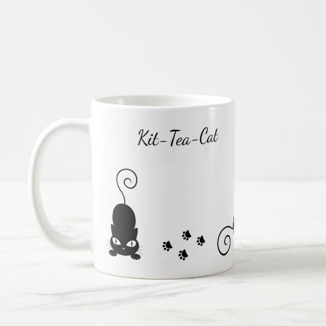 Branco do gato do chá do jogo caneca branca (Esquerda)