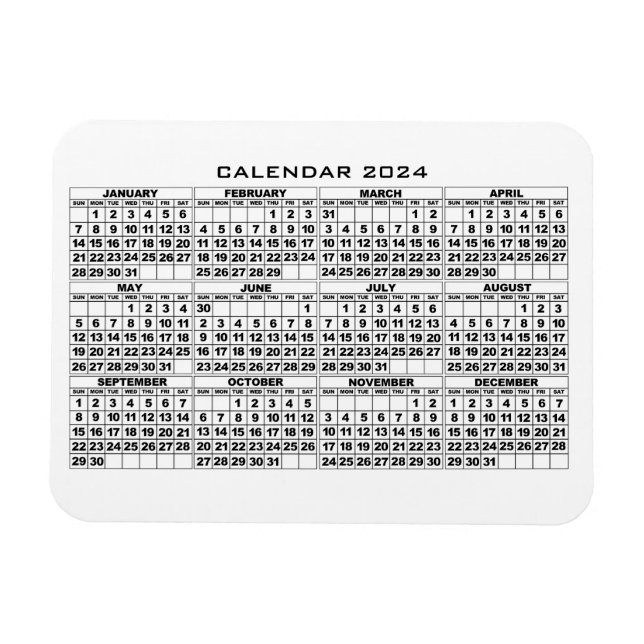 Branco do ímã de calendário 2024 (Horizontal)