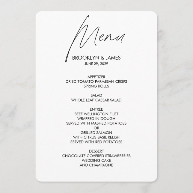 Branco do Menu de Casamento de Script Simples (Frente)