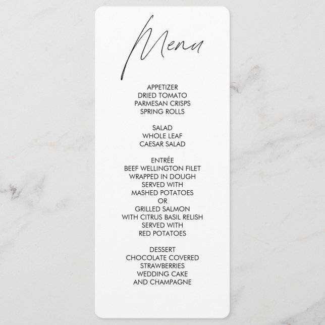 Branco do Menu de Casamento Redondo de Script Simp (Frente)