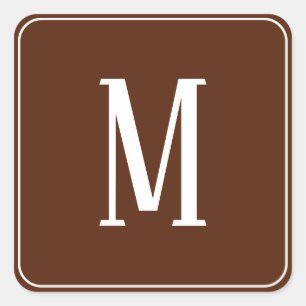 Branco do monograma na etiqueta quadrada de Brown