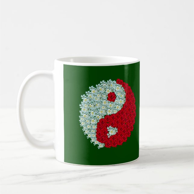 Branco e caneca de Yin Yang das rosas vermelhas (Esquerda)