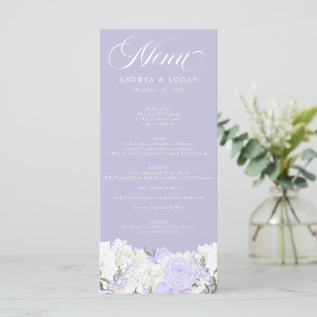 Branco e Periwinkle | Menu Casamento (Em pé/Frente)
