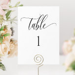 Branco e Preto, Número de Tabela Minimalista Moder<br><div class="desc">O moderno e elegante número de mesas branco e preto estilo minimalista com detalhes modernos de caligrafia manuscrita. Uma área nítida na parte inferior permite que você use todos os tipos de porta-números de tabela ou quadros sem obstruir o número. Cartão moderno de médio porte para uma aparência elegante e...</div>