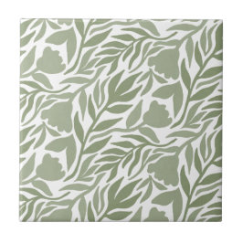 Branco e Verde-Moss de Flor Selvagem