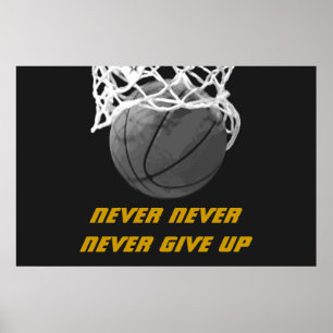 Branco Negro Nunca Desiste do Poster de Basquete d