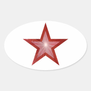 Branco oval da etiqueta da estrela vermelha