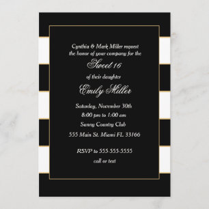 Branco preto do convite do doce dezesseis listrado